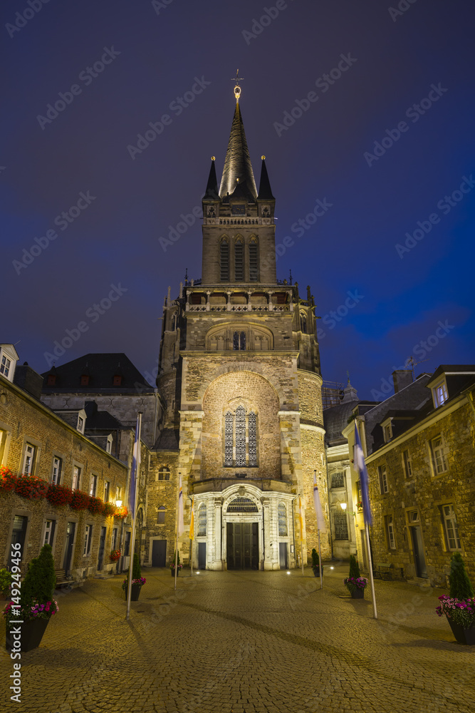 Aachen Cathedral And Domhof At Night