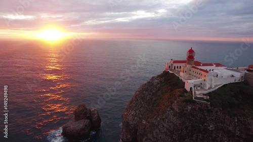Aerial view of the cliffs of Cape St. Vincent before sunset. Portugal. Region Algarve