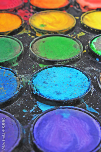Watercolor paint used palette texture pattern as background wallpaper.