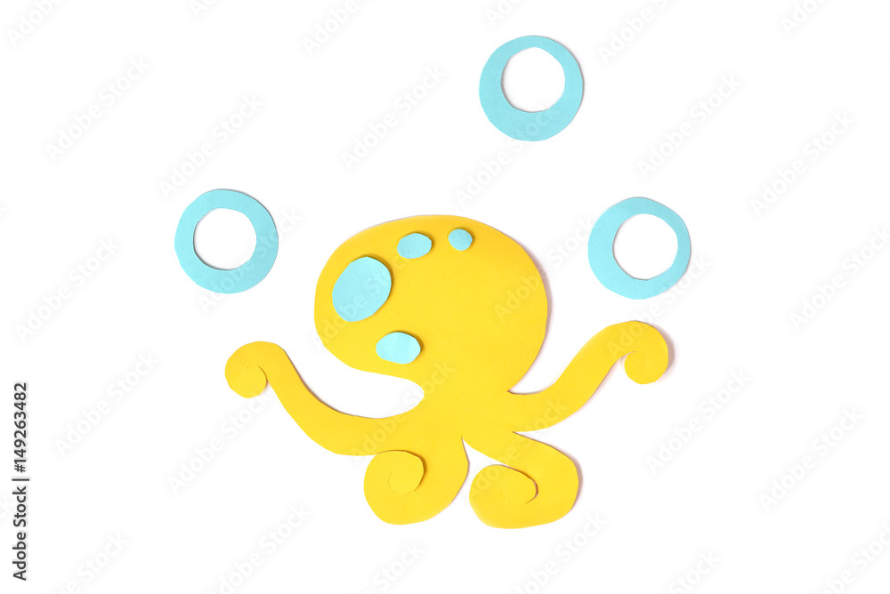 Fototapeta premium Octopus paper cut on white background - isolated