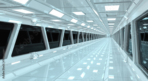 Fototapeta Naklejka Na Ścianę i Meble -  Spaceship white corridor 3D rendering