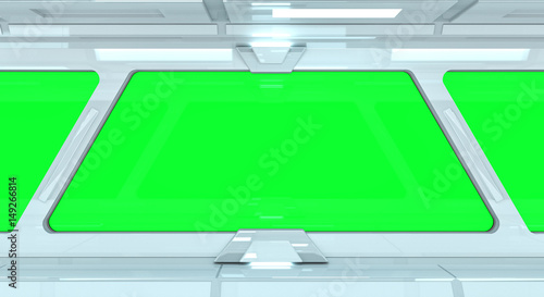 Fototapeta Naklejka Na Ścianę i Meble -  Spaceship white corridor 3D rendering