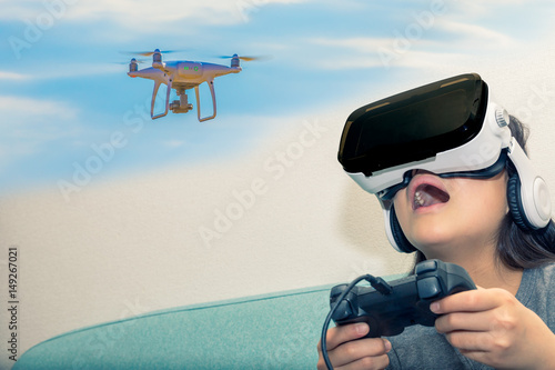Fly a drone,Girls wearing VR goggles