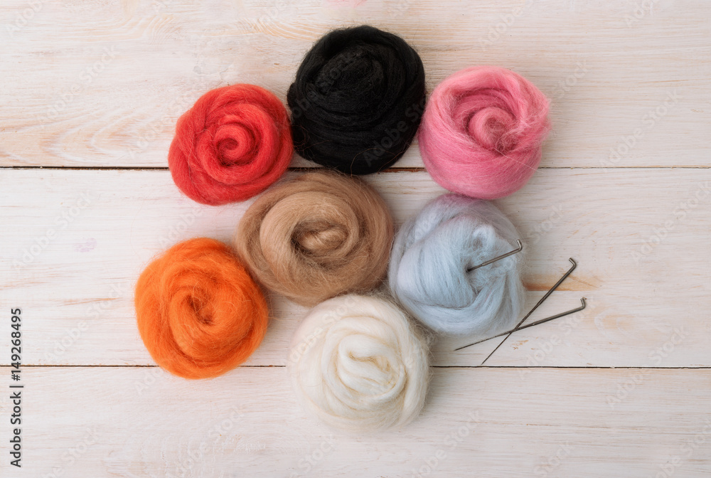 Top view of wool needle felting kit Top view of wool needle felting kit