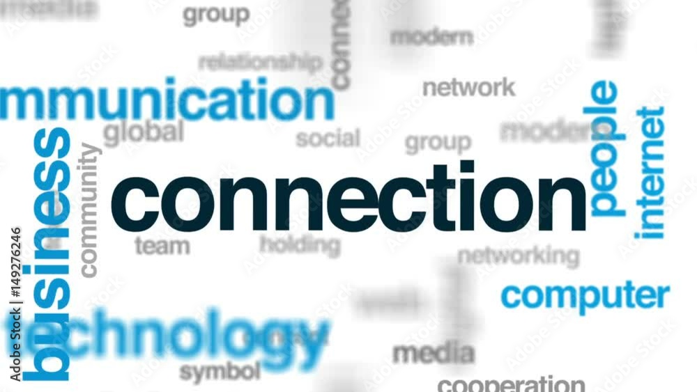 Connection animated word cloud, text design animation. Connection animated word cloud, text design animation.