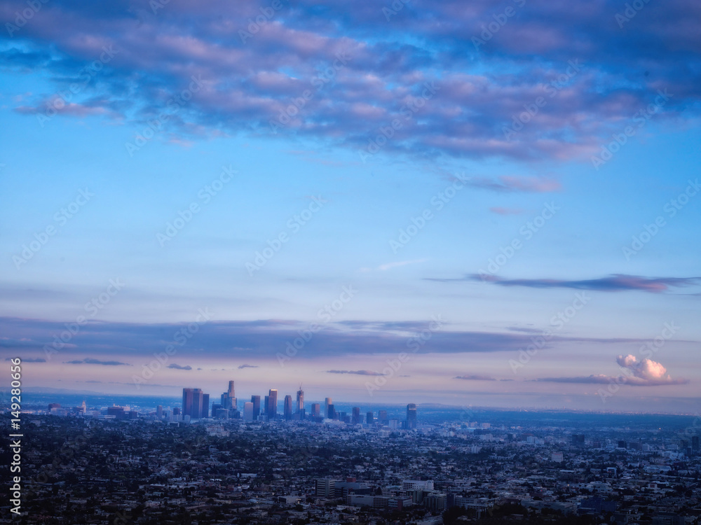 sunset at hollywood hill in los angeles, california, usa.