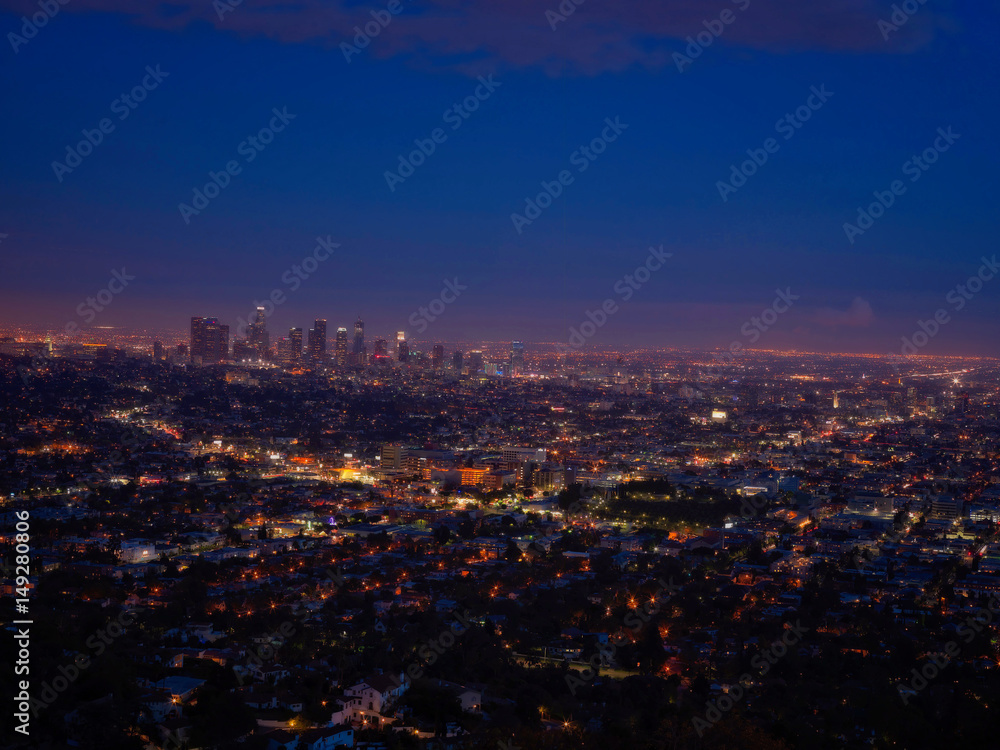 sunset at hollywood hill in los angeles, california, usa.