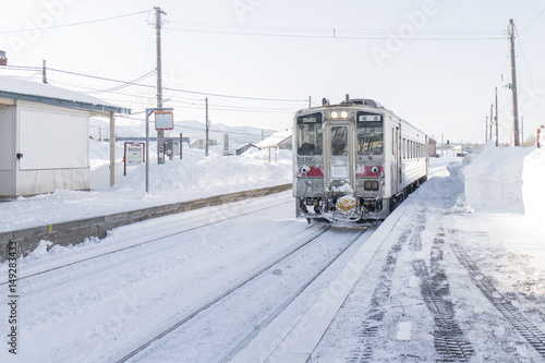 HOKKAIDO, JAPAN-JAN. 31, 2016: A train is approaching the train station in Hokkaido.