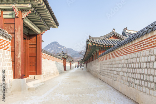 SEOUL, SOUTH KOREA - 17 Jan 2017 : Gyeongbokgung palace, famous destination ancient traditional korean style palace for tourists in Seoul, South Korea