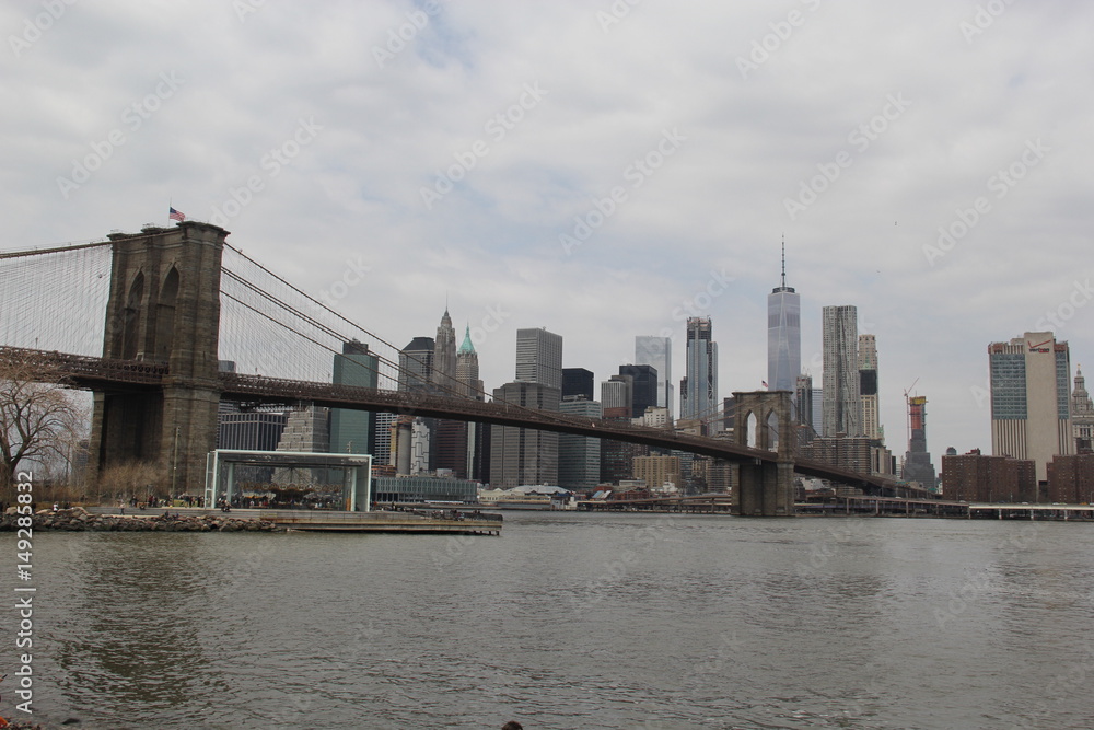Brooklyn Bridge with the New York skyline in the background
