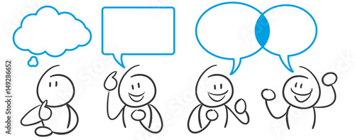 Stick Figure Series Blue / Sprechblasen, Kommunikation, Unterhaltung, Streit, Austausch