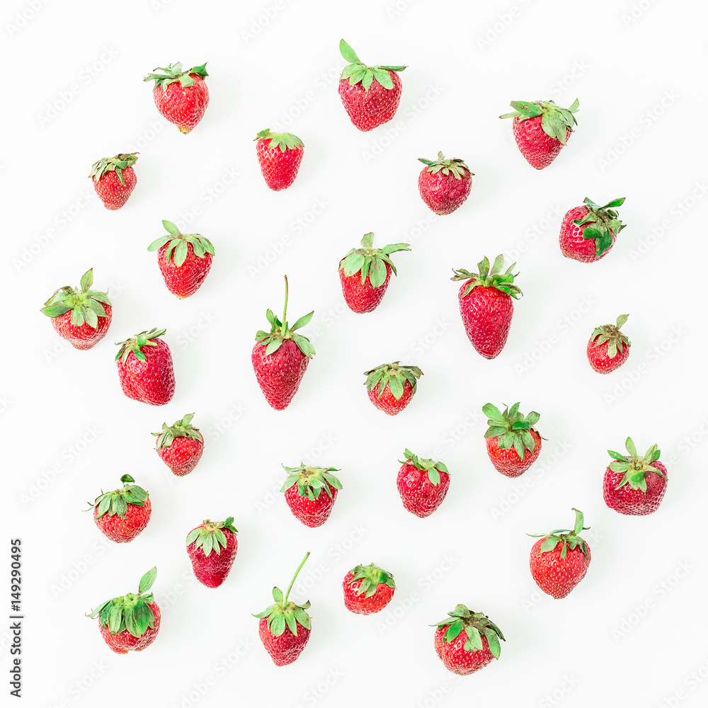 Strawberry on white background. Flat lay. Top view Strawberry on white background. Flat lay. Top view