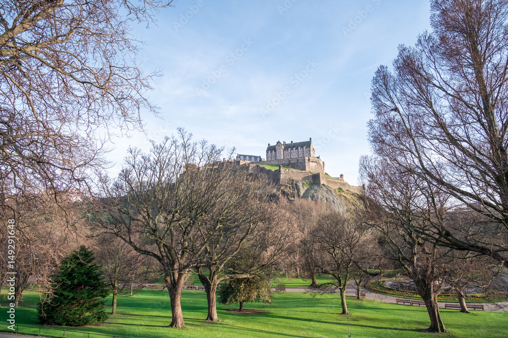Edinburgh Castle with view of Princes Street Garden, United Kingdom Edinburgh Castle with view of Princes Street Garden, United Kingdom