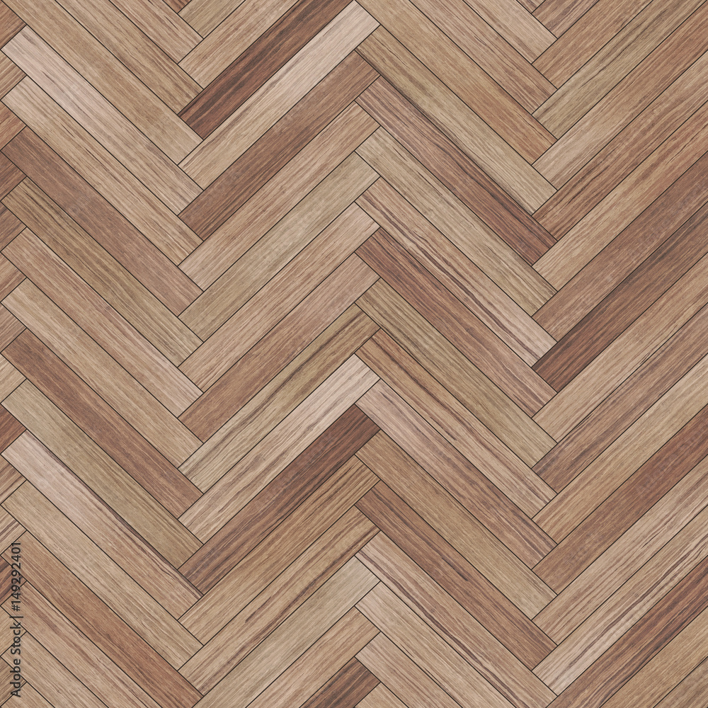 Seamless wood parquet texture (herringbone light brown) - obrazy, fototapety, plakaty 