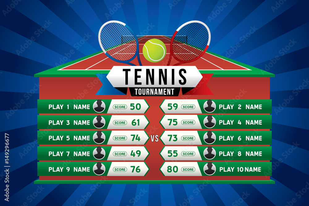 Obraz premium Tennis tournament design with players and scoreboard.