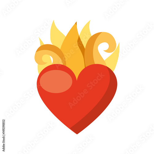 virgin mary heart with flames vector illustration design