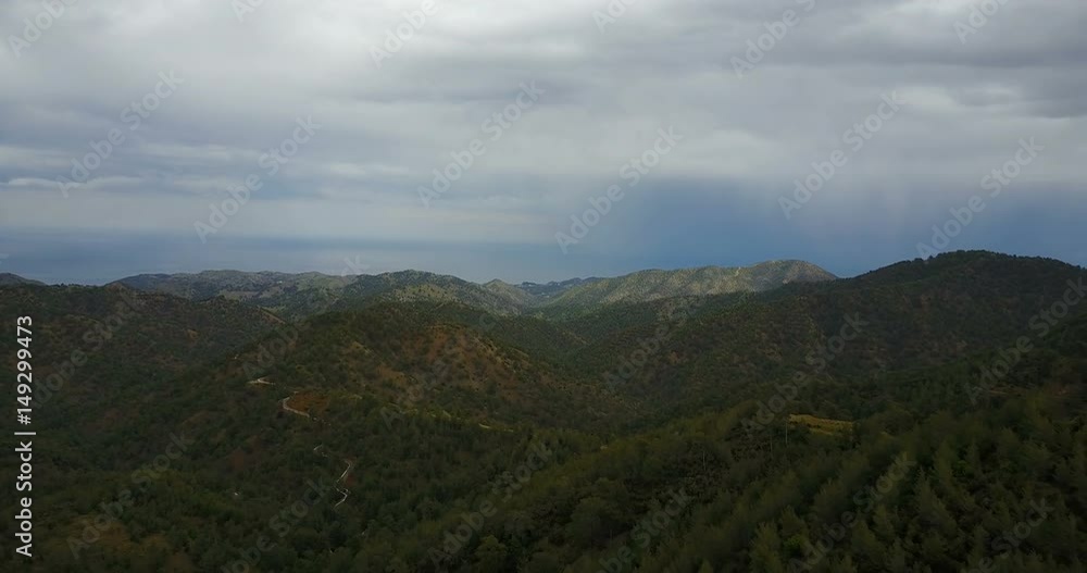 Flight over the cedar valley. landscape of mountains in the mist Cyprus.Drone Point of View Platres in the Troodos. Cyprus. Aerial View. Flying over the mountains Flight over the cedar valley. landscape of mountains in the mist Cyprus.Drone Point of View Platres in the Troodos. Cyprus. Aerial View. Flying over the mountains