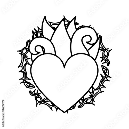 virgin mary heart with flames vector illustration design