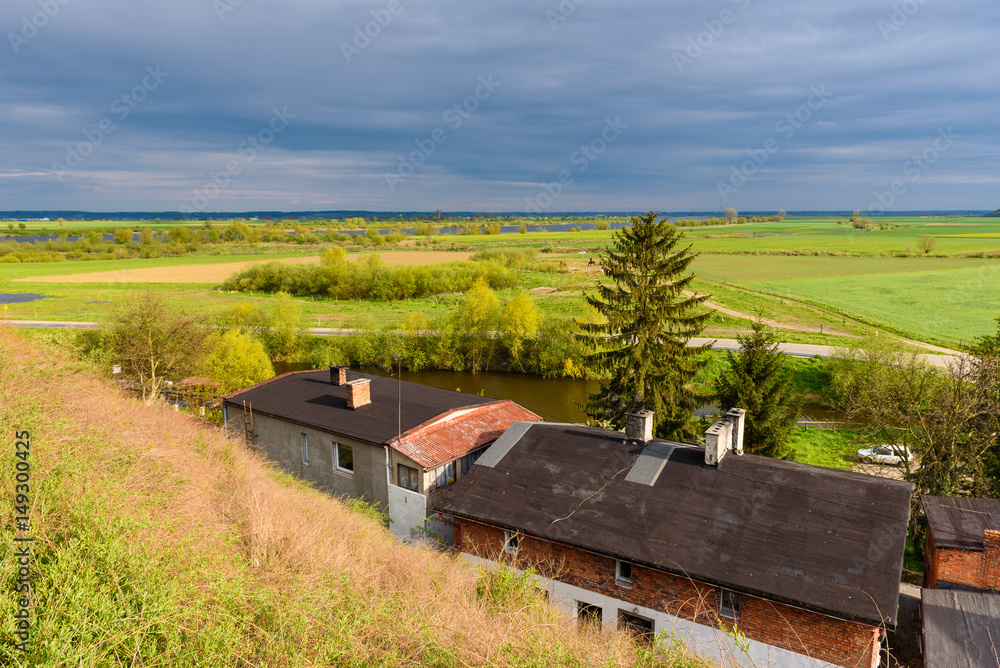 A beautiful view of Vistula river from hill near Gniew Castle in spring time. Poland. A beautiful view of Vistula river from hill near Gniew Castle in spring time. Poland.