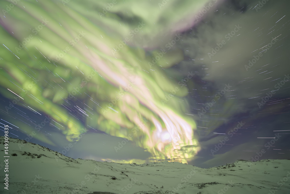 Northern Lights on the Kola Peninsula. Teriberka, Murmansk region, Russia