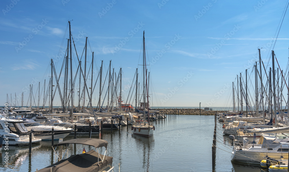 Sailing yachts. Parking for sailboats in city Groemitz, Northern Germany, coast of Baltic Sea am 09.06.2016