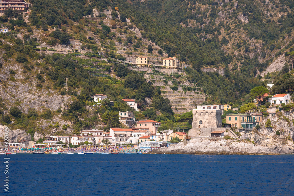 Erchie village on Amalfi coast seen from the sea