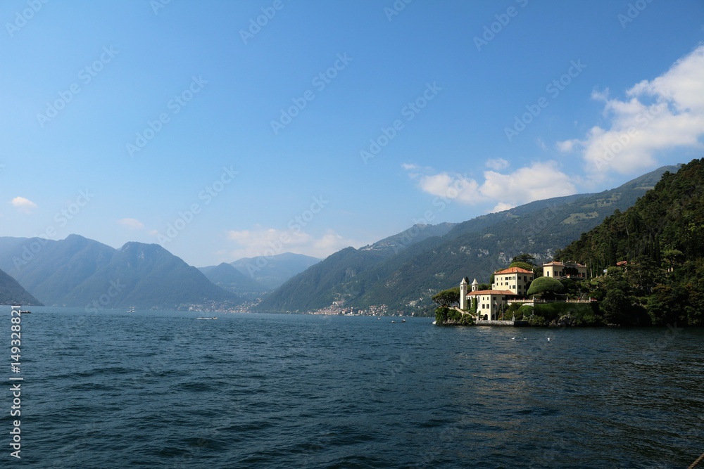 Lake Como with view to Villa del Balbianello in Lenno, Lombardy Italy