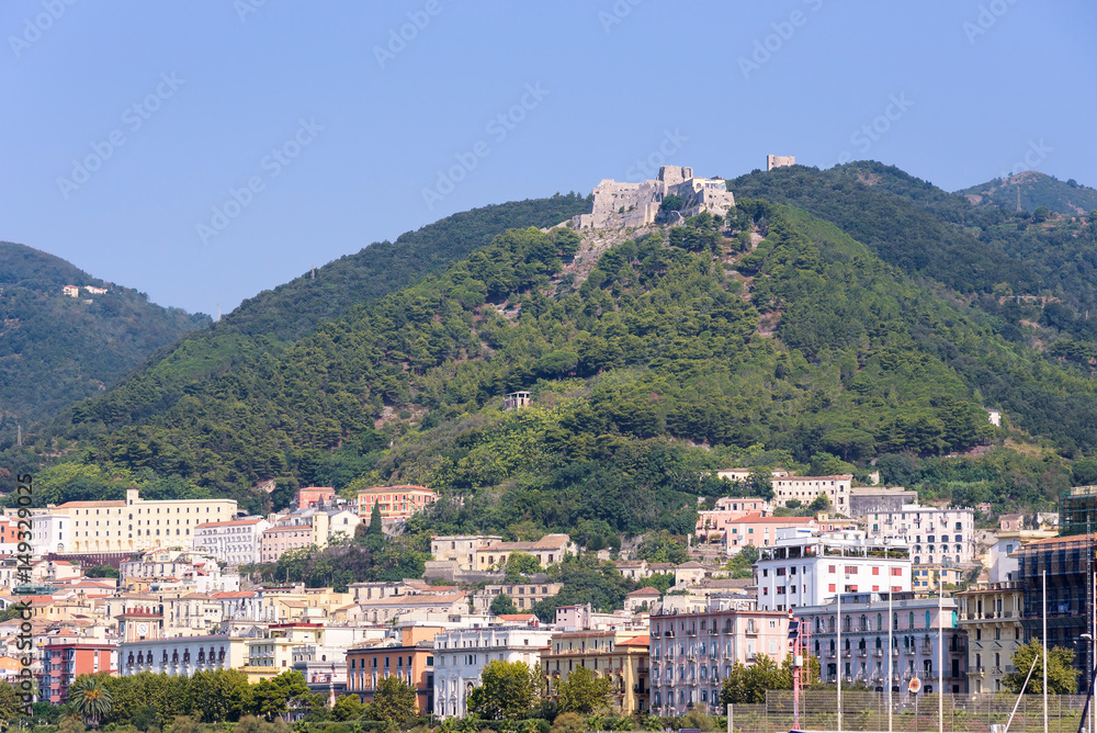 View of Salerno city with Arechi Castle