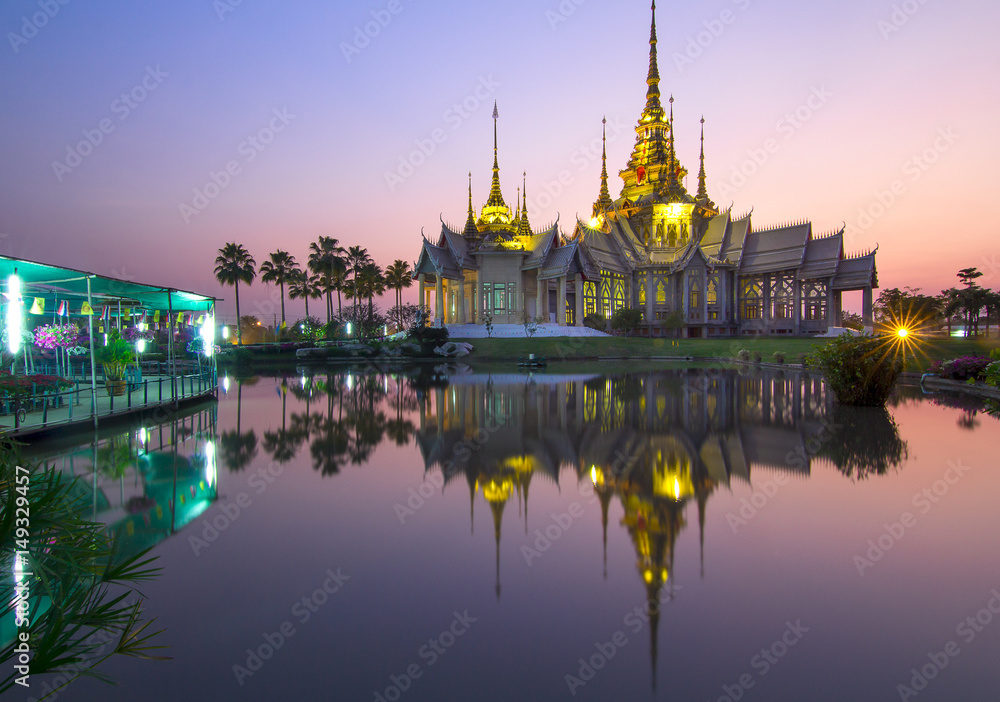 Fototapeta premium Landmark wat thai, sunset in temple at Wat None Kum in Nakhon Ratchasima province Thailand