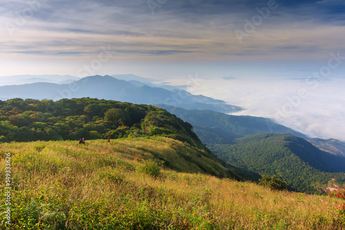 The view point on the top of mountain in Thailand winter and have a soft sea of fog at far away     © rbk365