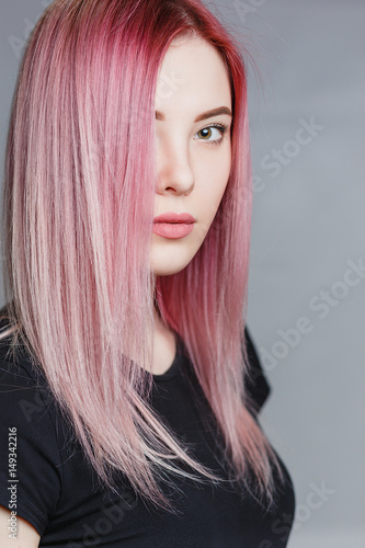 Beautiful girl with pink hair