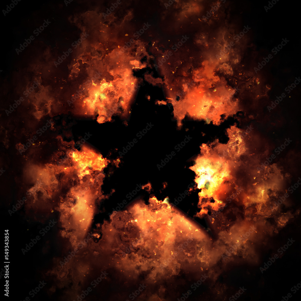 Fire And Smoke Star Isolated On Black Background