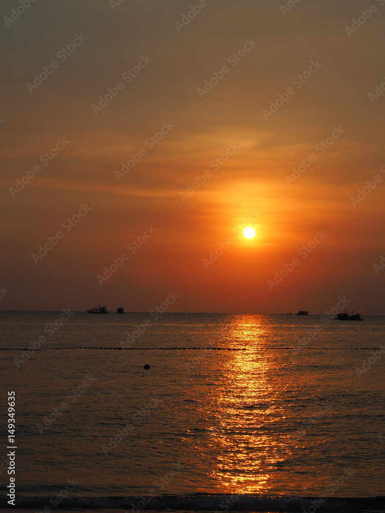 Sunset on beach in Phu Quock Island. Vietnam, March 2017.