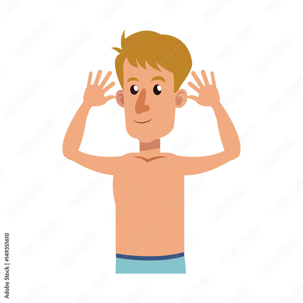 character man with hands raised without shirt vector illustration design character man with hands raised without shirt vector illustration design