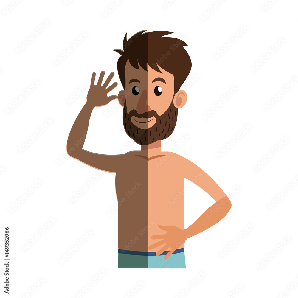bearded man without shirt shadow vector illustration design