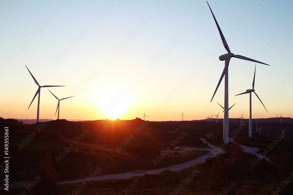 Wind generator and sunrise. Portugal Wind generator and sunrise. Portugal