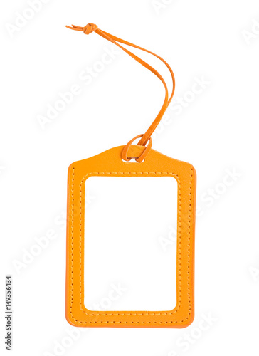 blank orange luggage tag isolated on white, with clipping path photo