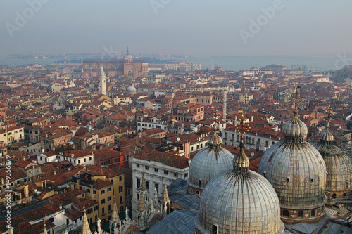 View overlooking tile rooftops in Venice, Italy
