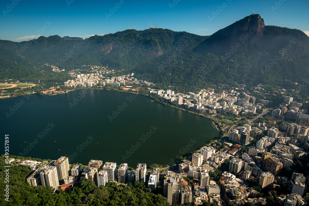 Aerial View of Rio de Janeiro Mountains With Corcovado, Lagoon, Lagoa and Humaita Neighborhoods