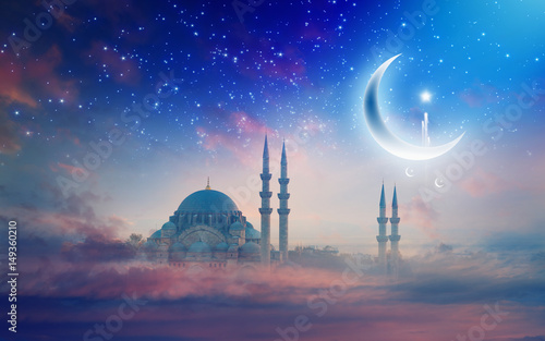 Fotografiet Ramadan Kareem background, Suleymaniye mosque in Istanbul, Turkey