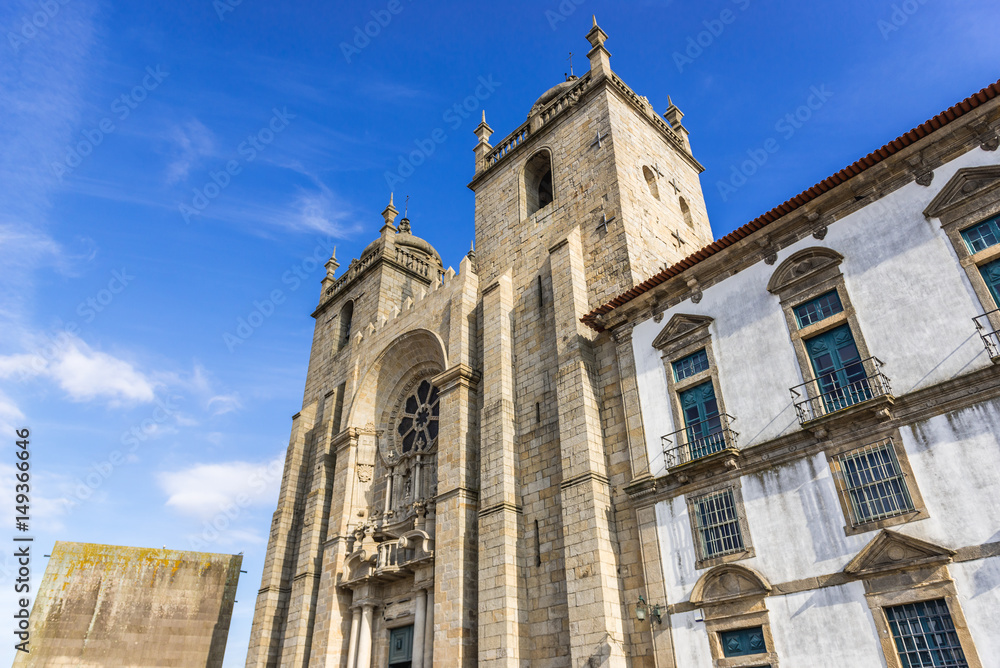Front view of Se Cathedral in Porto city, Portugal