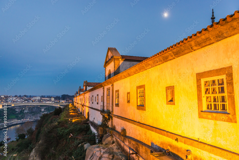 Night view of Serra do Pilar Monastery in Porto, Portugal