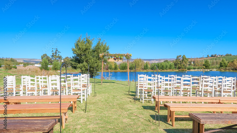 Wedding Ceremony Chair Set Up by a Lake in South Africa