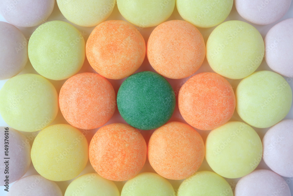 Top View of Pastel Colored Round Candies, Close-up for Background, Banner, Texture Top View of Pastel Colored Round Candies, Close-up for Background, Banner, Texture