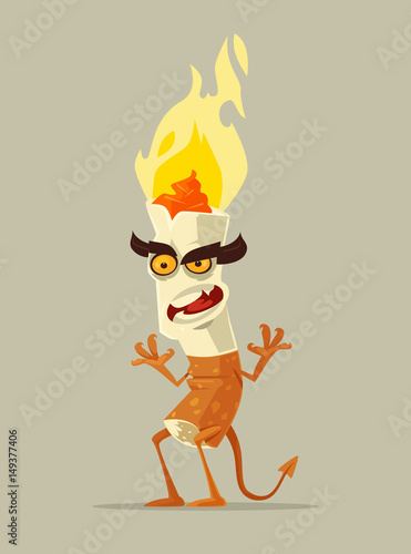 Angry devil cigarette character. Vector flat cartoon illustration