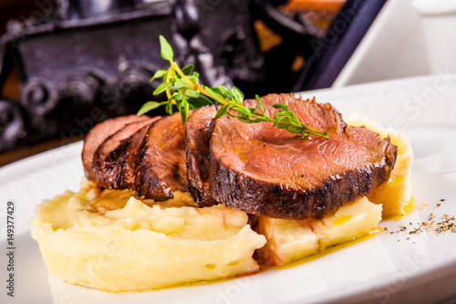 Photos Beef steak with mashed potatoes