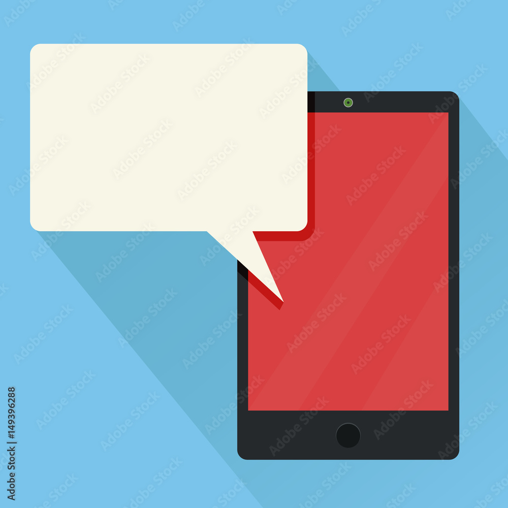 New message receive modern smart phone. Empty speech bubble. Vector flat cartoon illustration New message receive modern smart phone. Empty speech bubble. Vector flat cartoon illustration