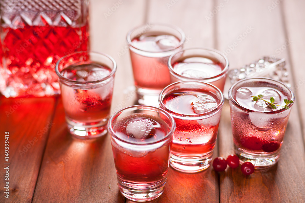 Shot with natural cranberry and vodka Shot with natural cranberry and vodka