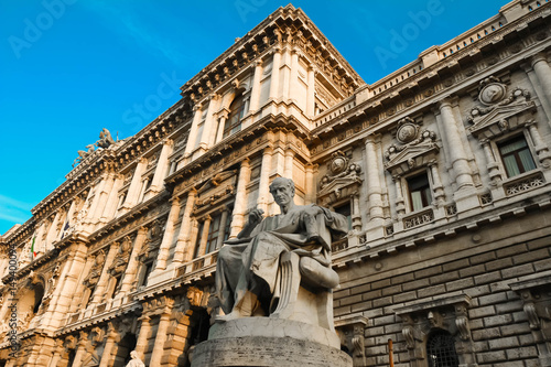 The Statue on the Supreme Court of Cassation, Piazza dei Tribunali, Rome, Italy.