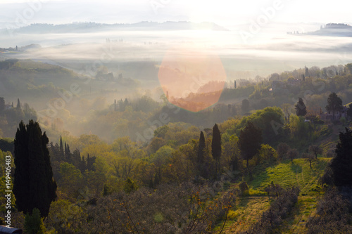 sunrise over tuscanian hills
